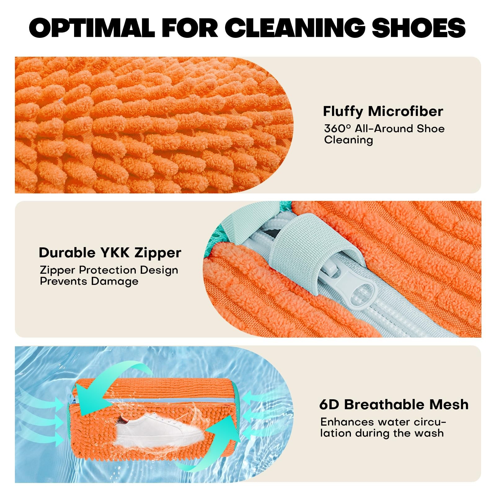 Shoe Washing Machine Bag: Laundry Bag for 7″L x 7″W x 15″H, Orange 2pcs