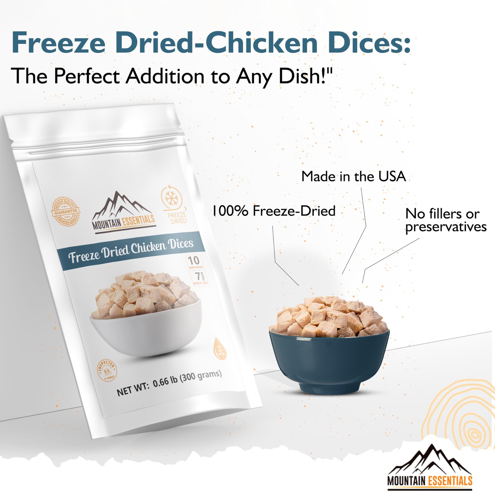 MOUNTAIN ESSENTIALS Freeze-Dried Diced Chicken – Fully Cooked and Pack of 1