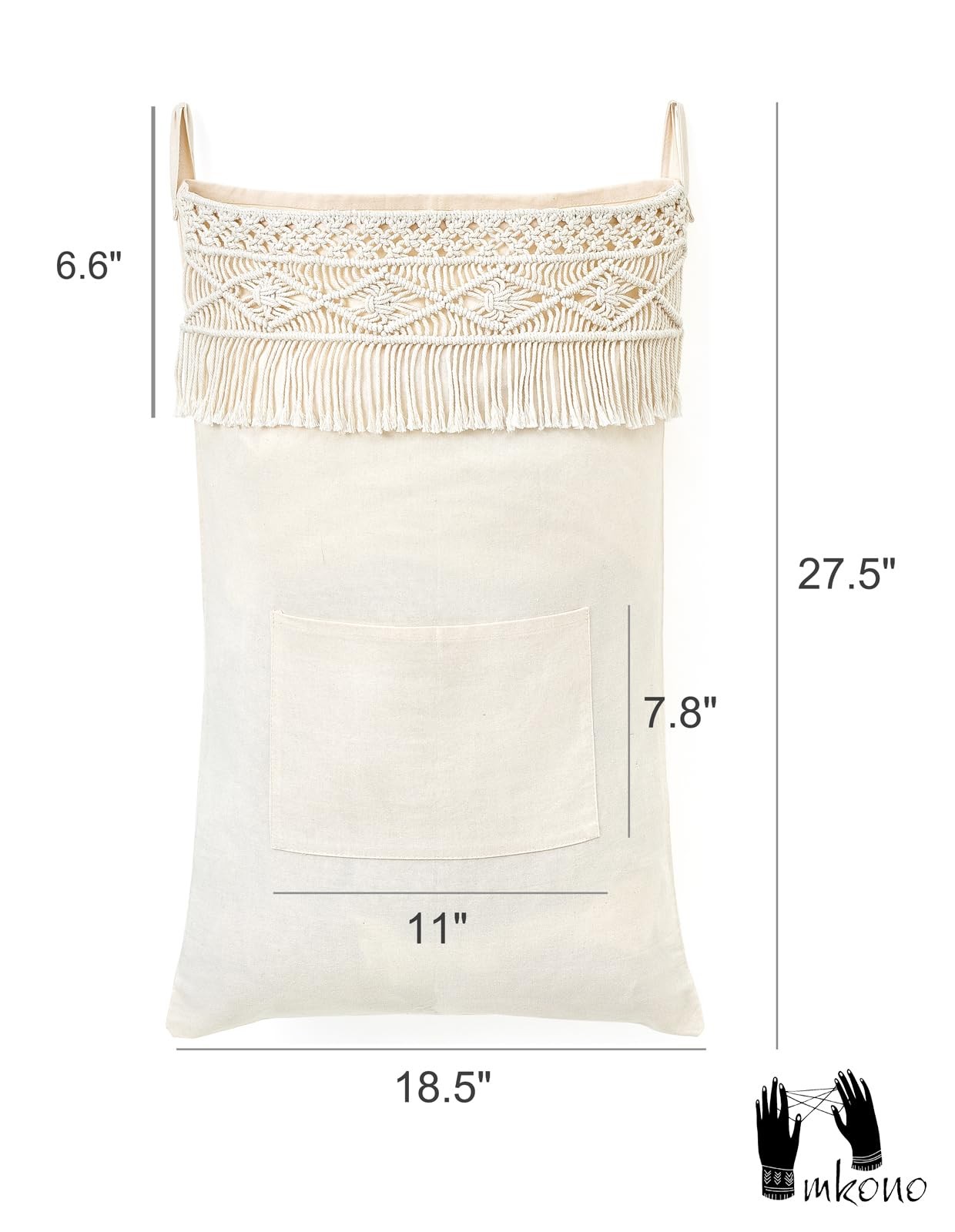 Mkono Macrame Hanging Laundry Hamper Bag Over The Door 18.5″ x 27.5″, White