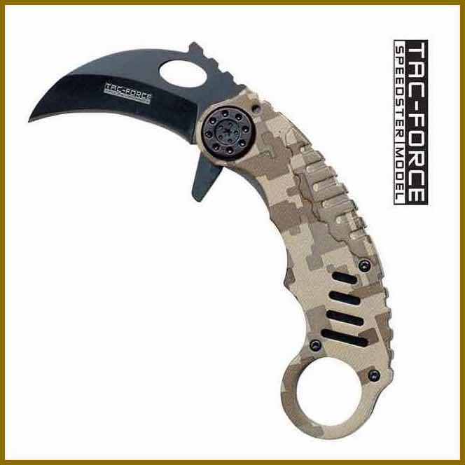 Camo Karambit Spring Assist Knife +50 Ft 550 Military Grade Nylon ParaCord Black