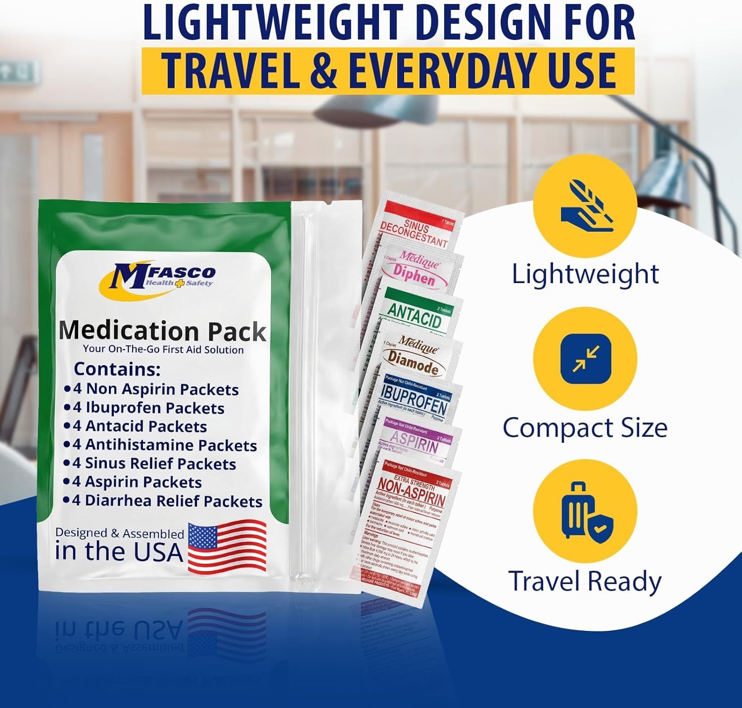 Travel Size Medicine Kit, 7 in 1 TSA Approved, 28 First Aid Emergency Packets