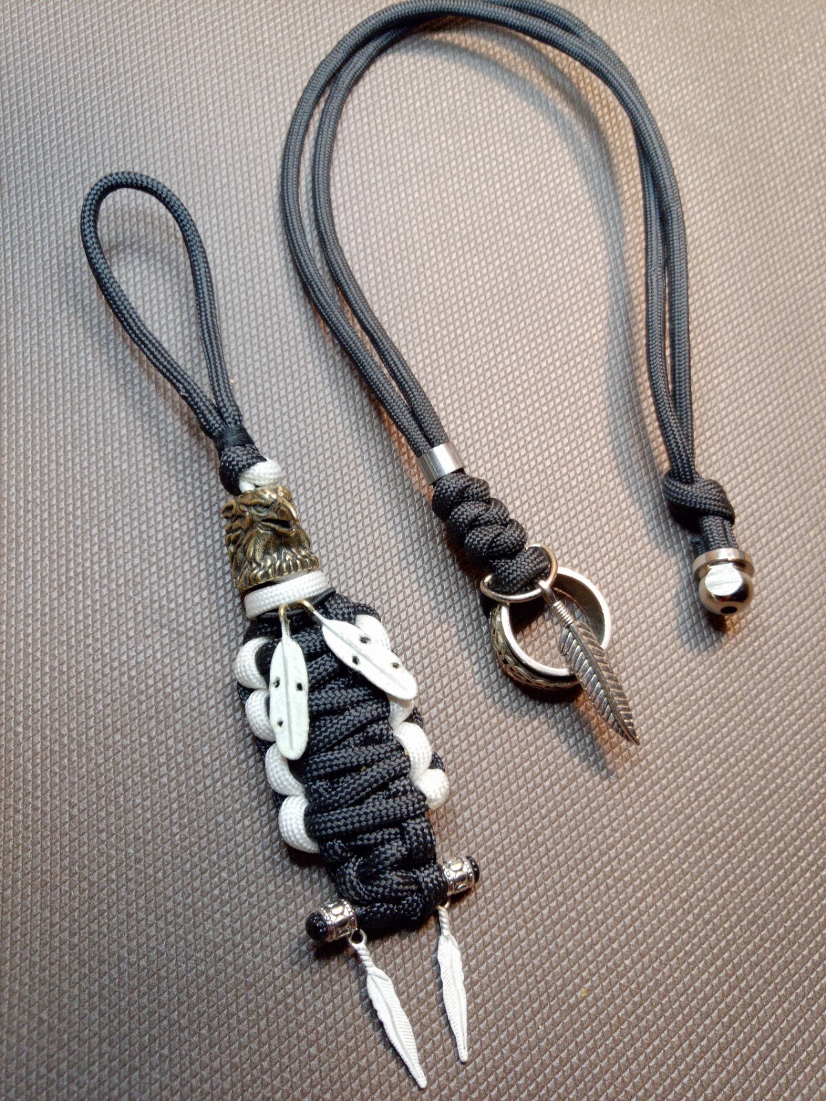 Paracord Eagle Knife Lanyard Multiuse Glow In the Dark Free Spin Ring Necklace