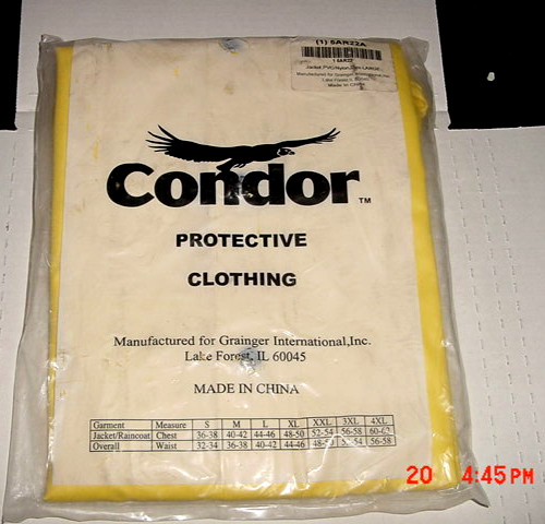 Condor Protective Clothing Raincoat Yellow Size L LARGE New