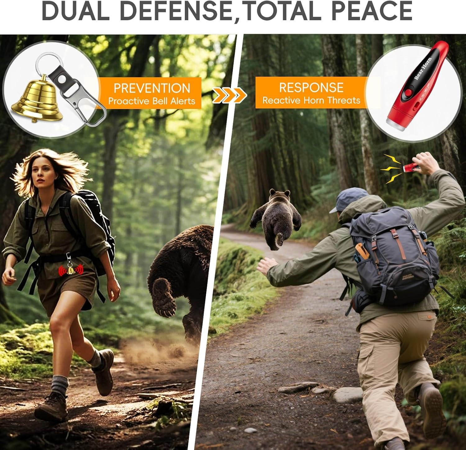 Loud Bear Bell Set to Scare Bears, Hiking Essentials for Women, Emergency Whistl