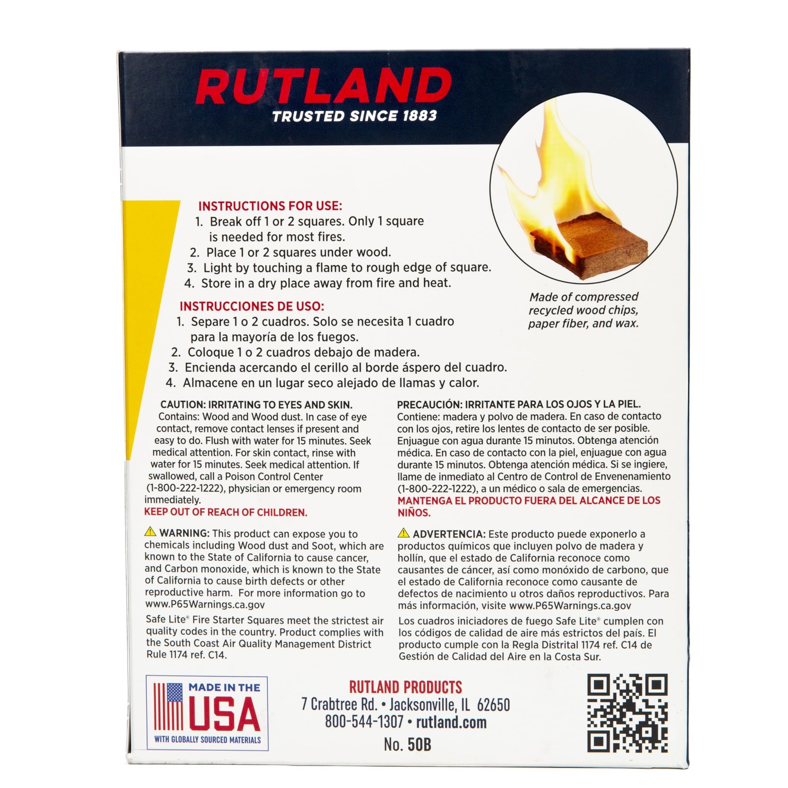 Rutland Safe Lite Fire Starter Squares – Heavy Charcoal 144 Count, Natural