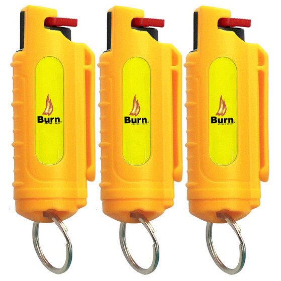 BURN Pepper Spray 1/2oz Self Defense Keychain Safety Lock Case Yellow – 3 PACK