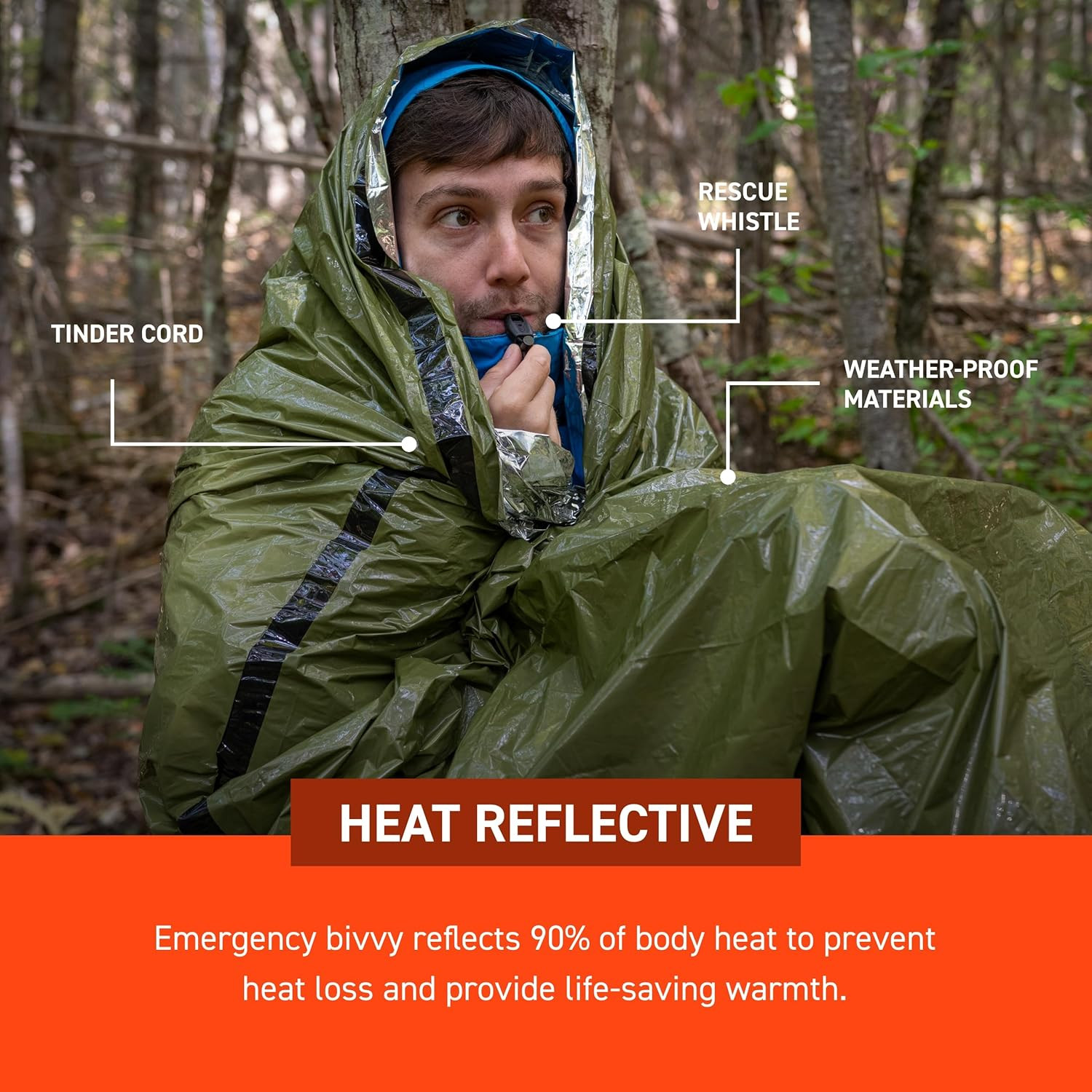 Survive Outdoors Longer 90% Emergency Bivvy – Comes with Survival Whistle & Tind