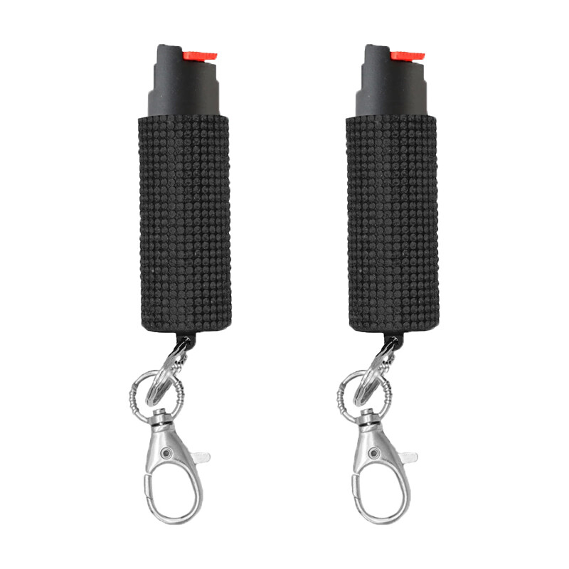 2 Pack Bling It On Key Ring Self Defense Pepper Spray Black Jeweled Cary Case