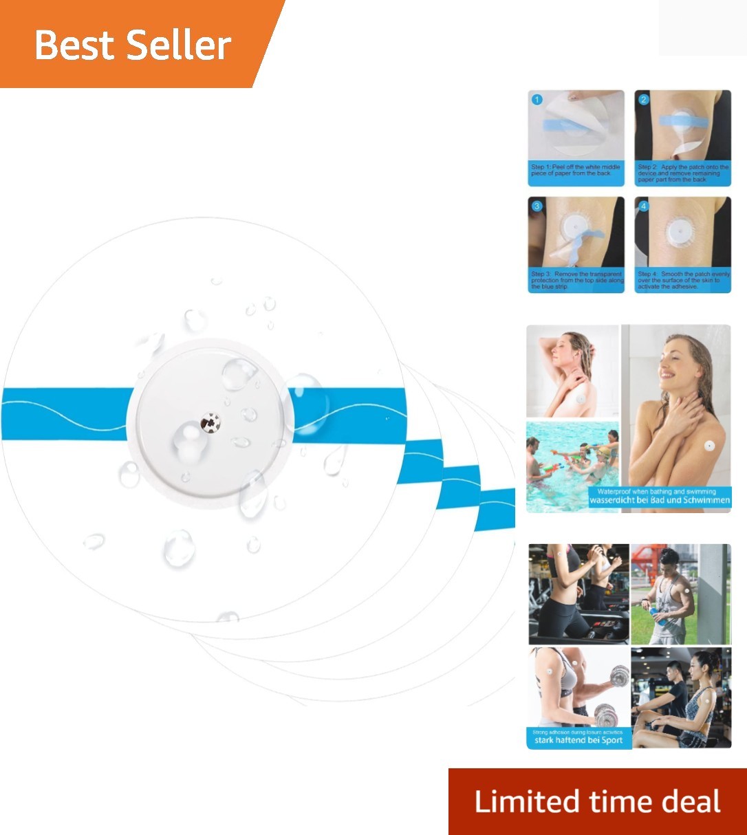 Waterproof & Sweatproof Diabetes Sensor Patches – 20 Pack for Sensitive Skin