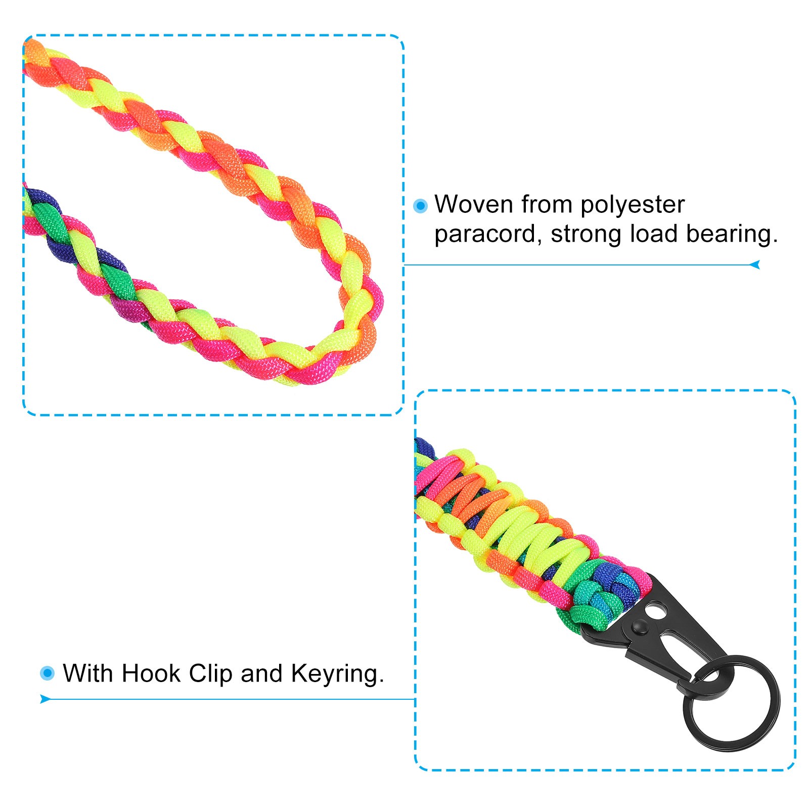3Pcs 22″ Paracord Neck Lanyard Keychain Braided Strong Lanyard with Rainbow