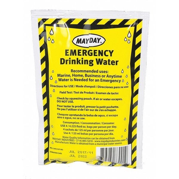 Mayday 73011 Emergency Drinking Water Pouch, 4.22 Oz, Pack Of 100