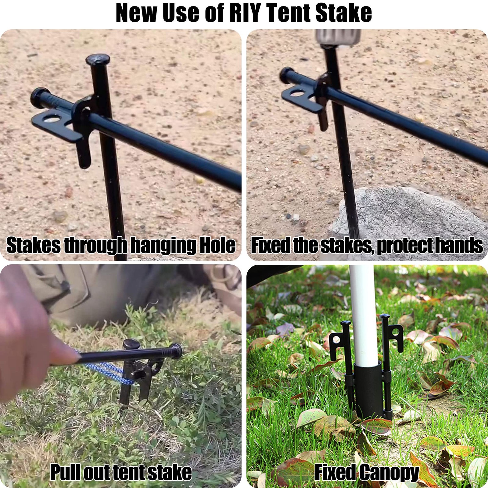 8 Pack Tent Stakes Heavy Duty Metal Pegs for Camping Steel 8 IN, Black