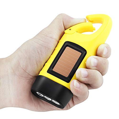 2-Pack Hand Crank Solar Powered Emergency LED Flashlight, Survival Yellow