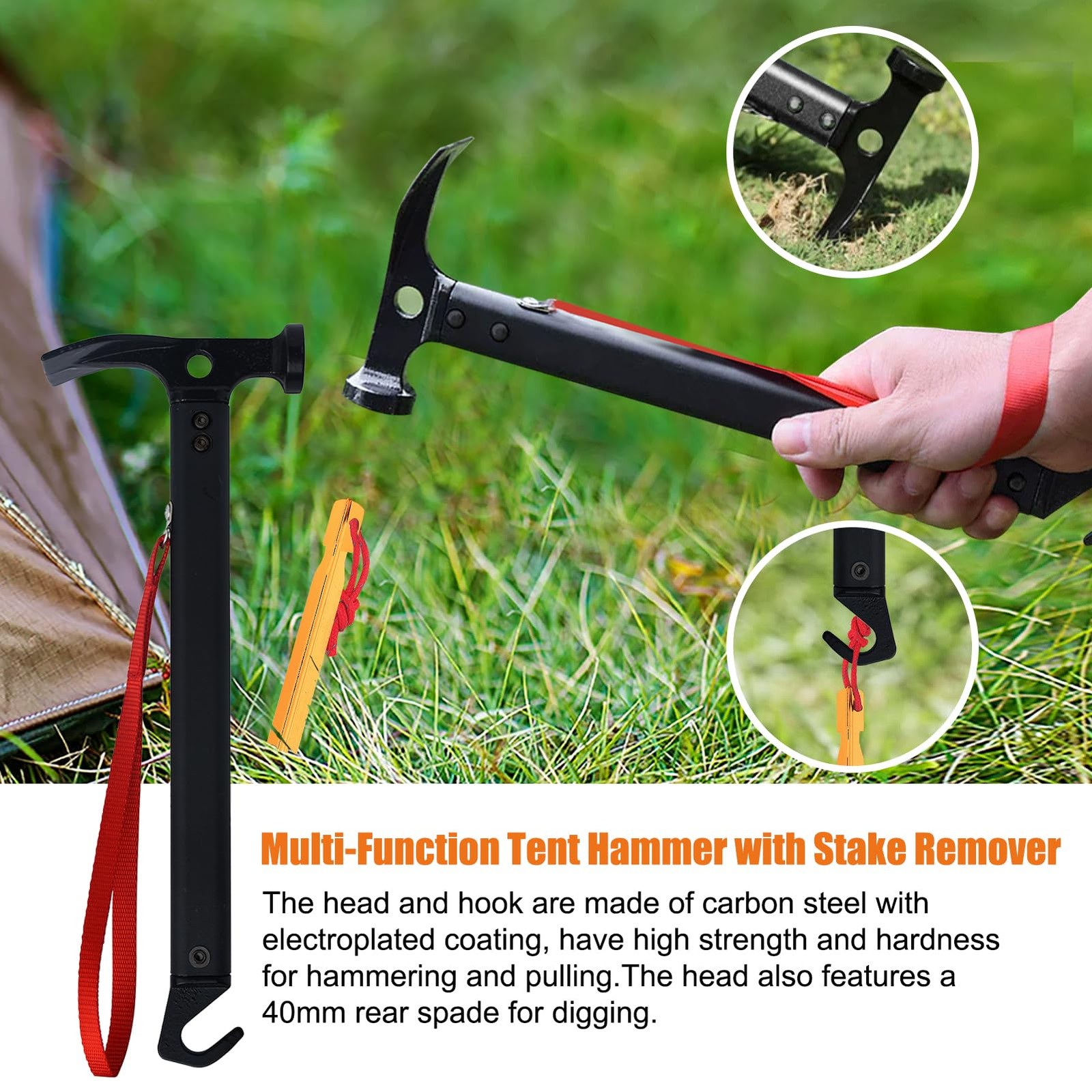 Eurmax USA Hiking Camping Tent Stakes and Hammer Set 9inch(6PCS), Gold