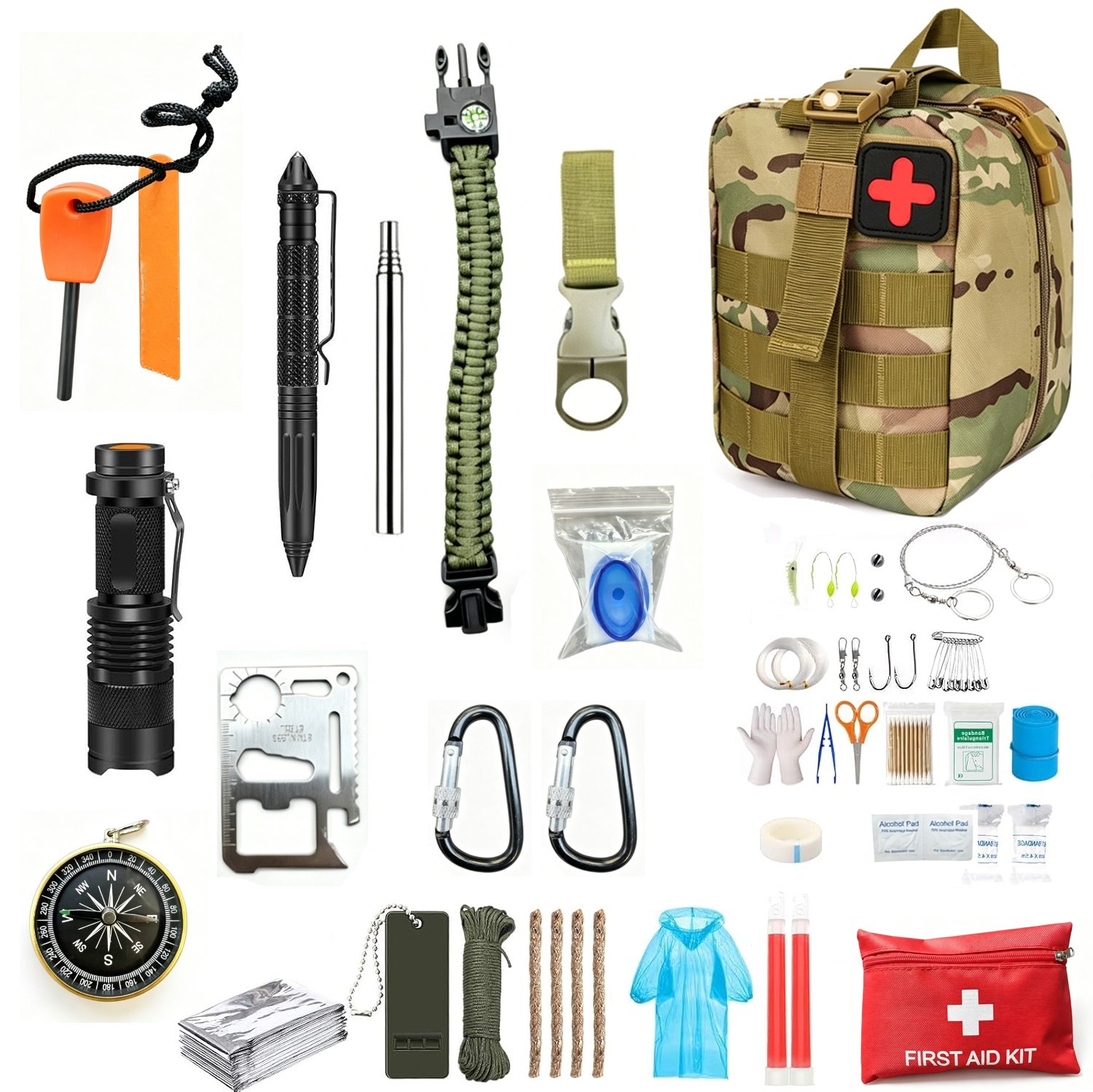 29in1 Emergency Survival Kit First Aid Supplies Camping Bug Out Bag Fire Starter