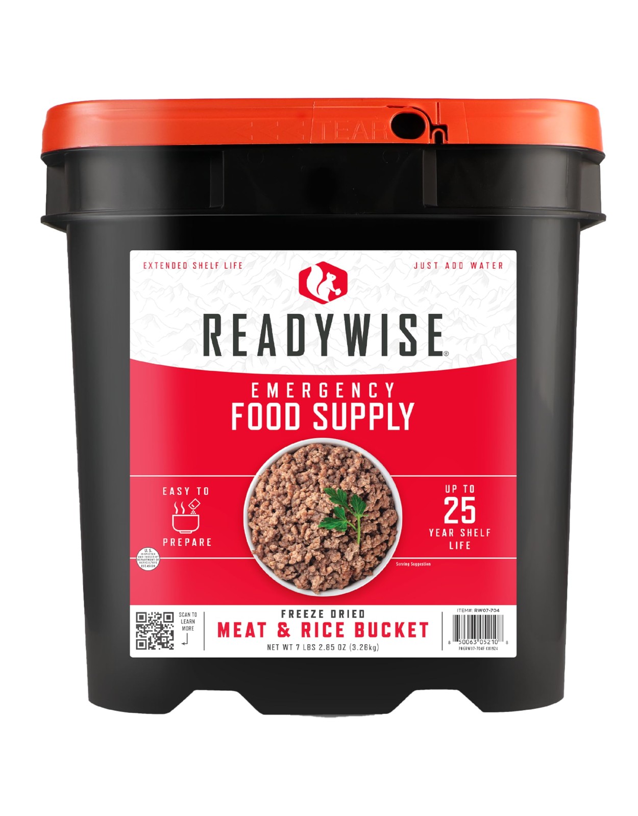 ReadyWise Emergency Food Supply – 88 Servings Meat & Rice Bucket, 10 lb