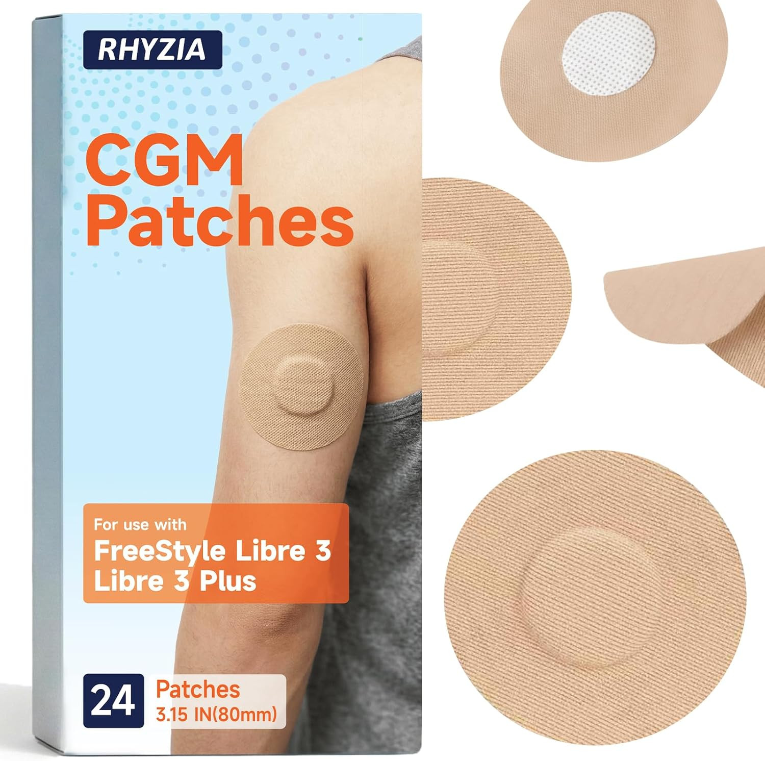 Freestyle Libre 3/Libre 3 plus Sensor Covers, 24-Pack CGM Adhesive Patches, up t
