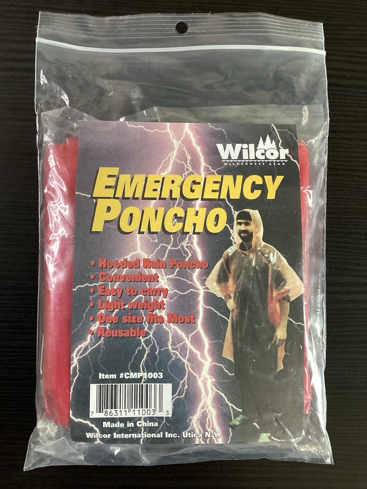 Wilcor Red Emergency Poncho -One Size Fits Most -Hood -Reusable -Light Weight