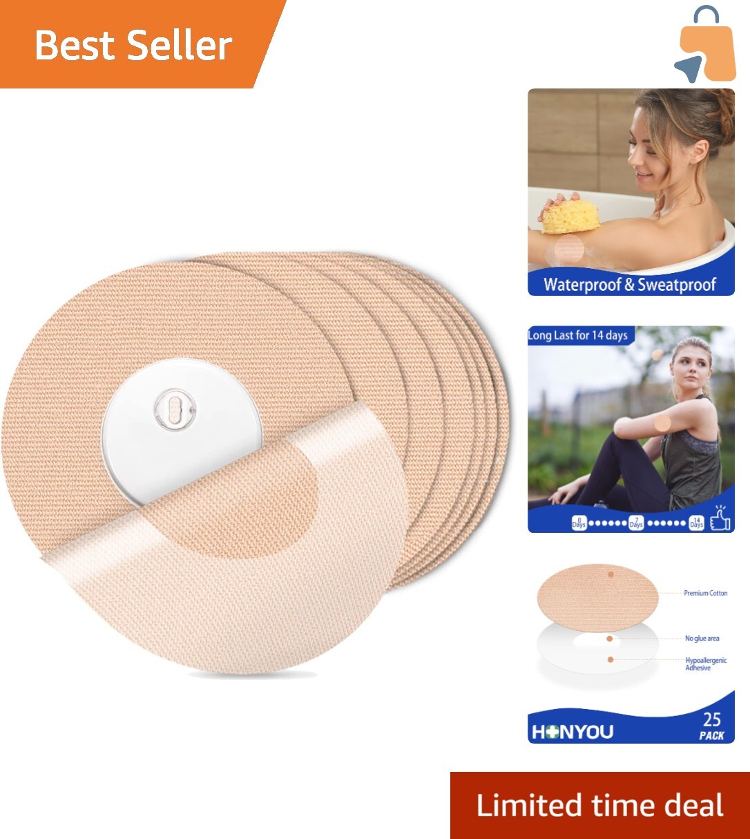 25-Pack Skin-Like Cotton Patches for Libre 3 – Sport-Friendly & Protective
