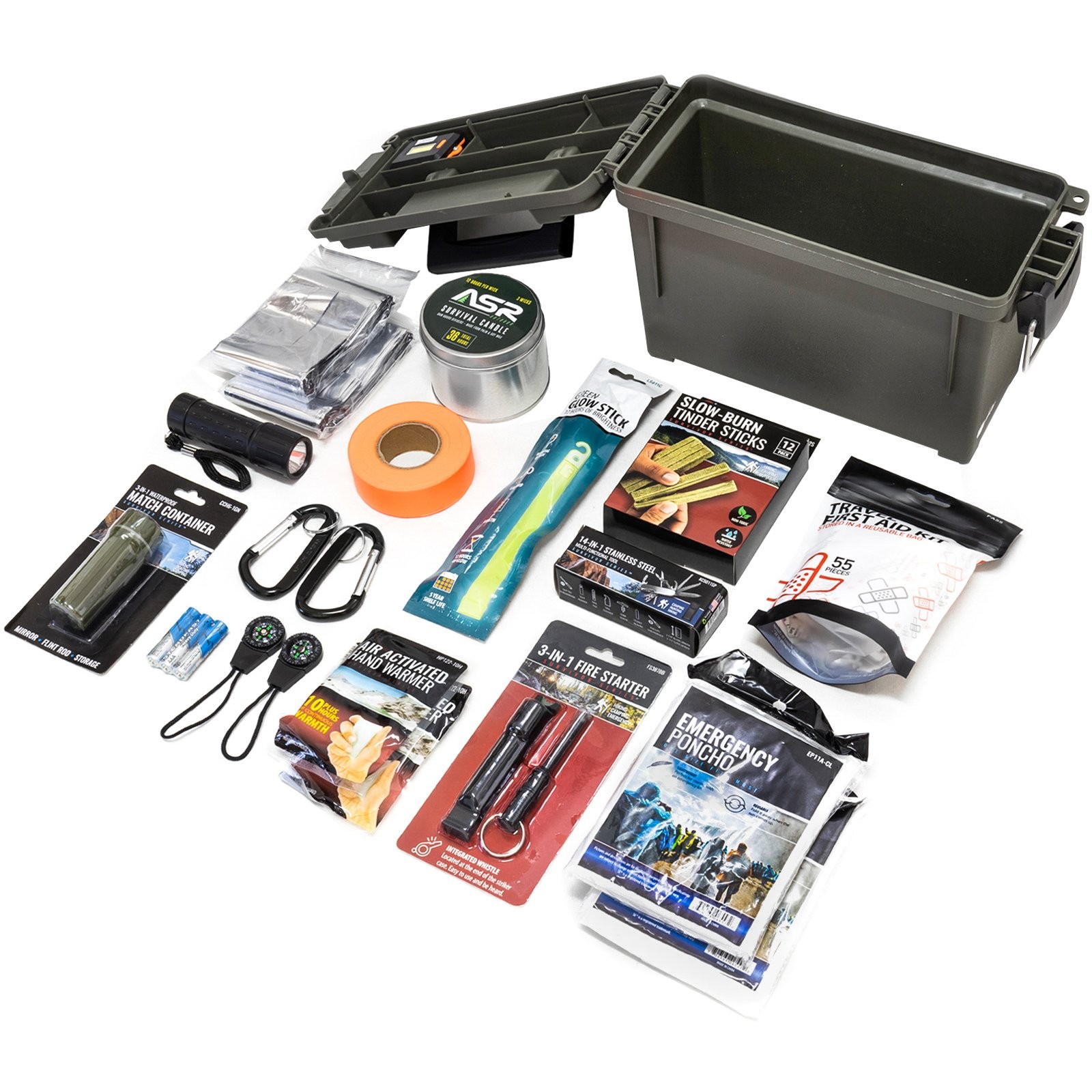 ASR Outdoor Compact Prepper Supplies Survival Kit in Illuminated Dry Box, 38pc