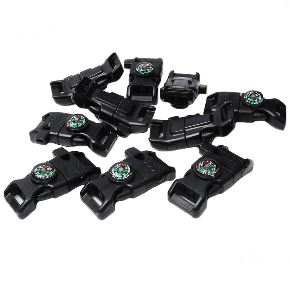 25 Pack 5/8 Inch Paracord Buckle with Whistle Compass, Side Release Plastic B…