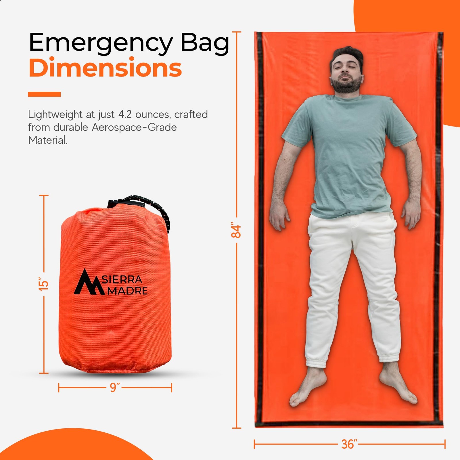 Sierra Madre Emergency Sleeping Bag – Ultralight, Pack of 5, Orange