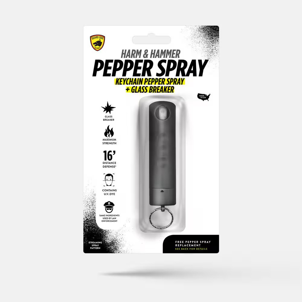 2-In-1 Pepper Spray, Harm and Hammer, with Auto Glass Breaker, Black