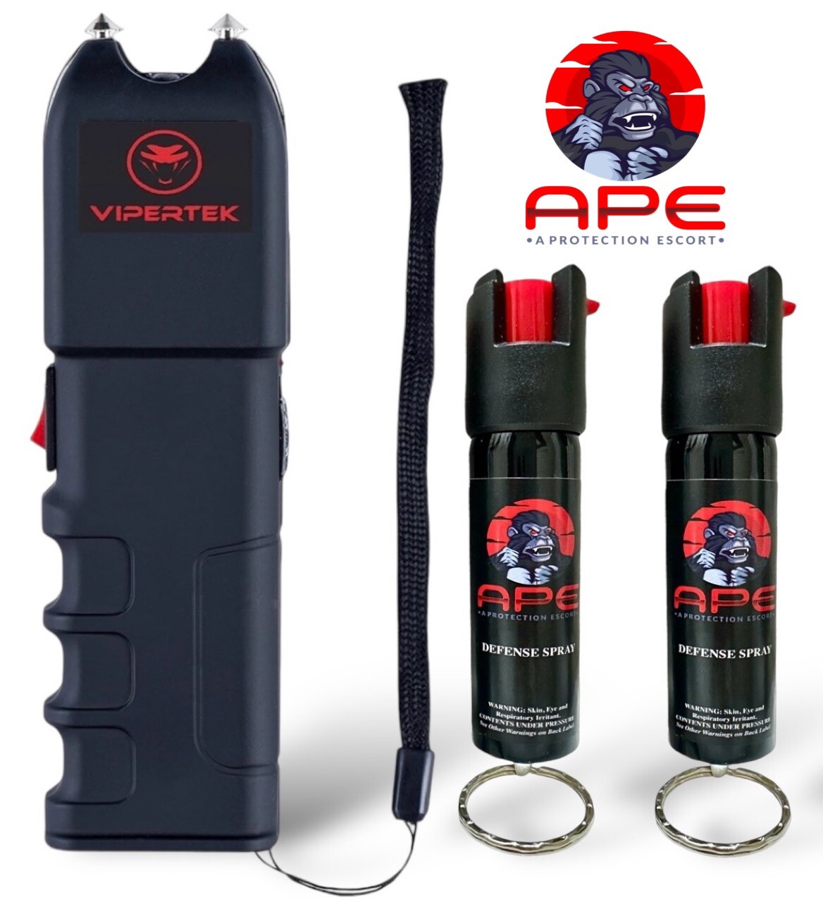 VIPERTEK 700BV Rechargeable Stun Gun with 2 APE Keyring Pepper Spray