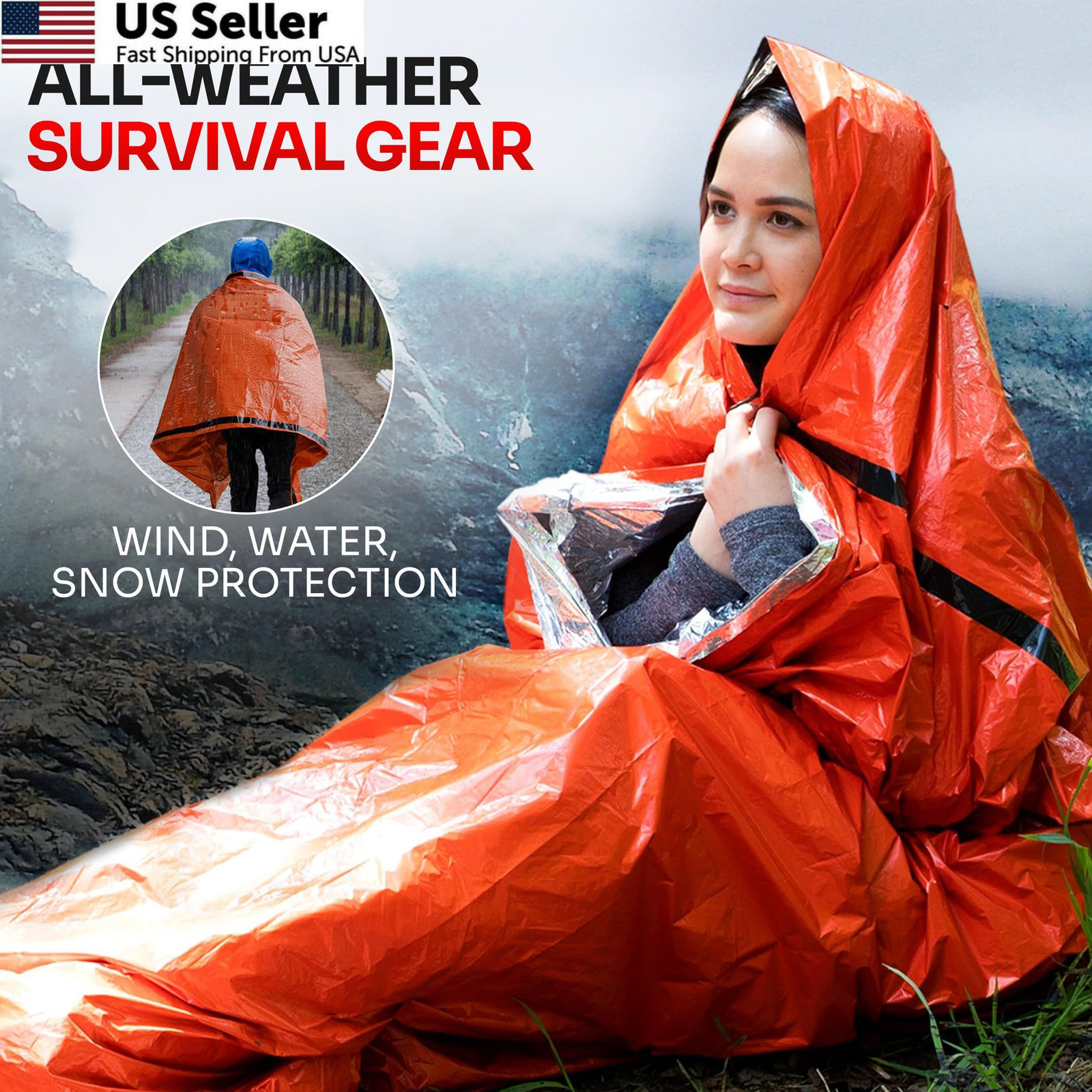 Emergency Sleeping Bag 1 Pack | for Survival Gear and [1 Pack], Orange