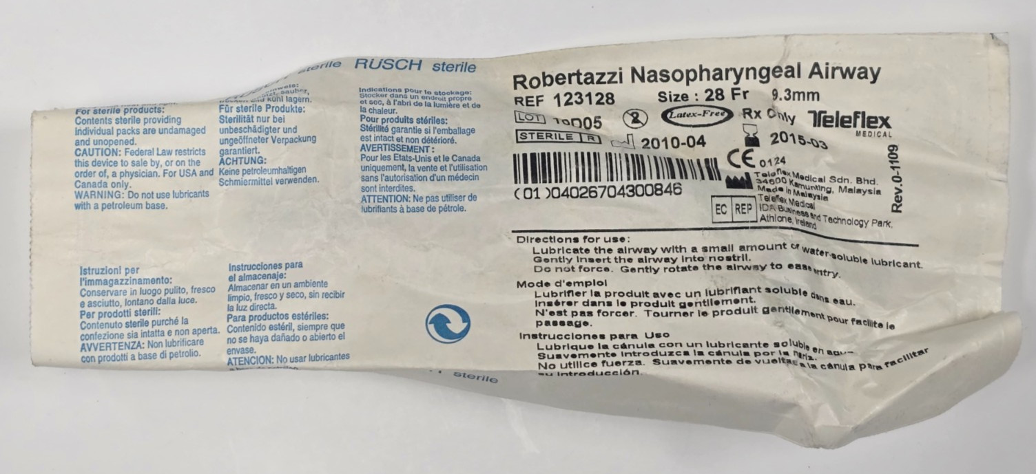 US Military Rusch Robertazzi Nasopharyngeal Airway FOR TRAINING USE