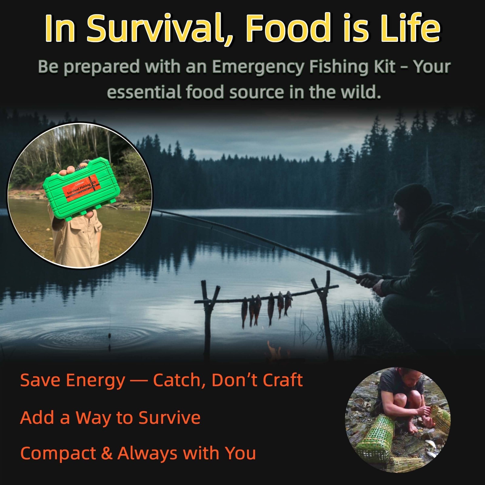 Portable Survival Fishing Kit – Compact Tackle Box for Camping/Hiking,Hooks Gift