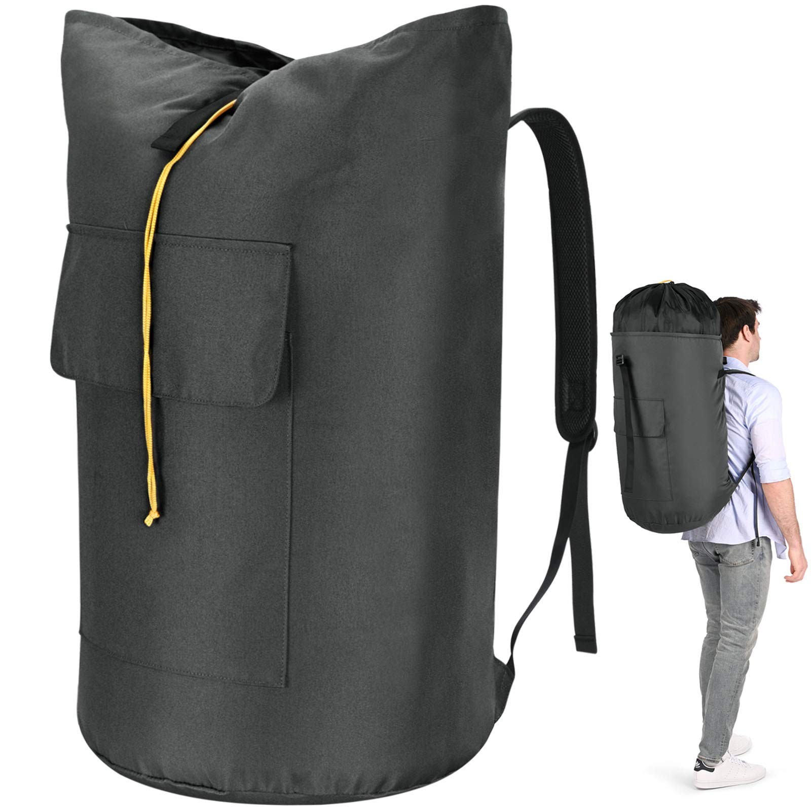 Laundry Backpack Bag, 115L 15″ x 40″, Charcoal grey laundry bag with straps