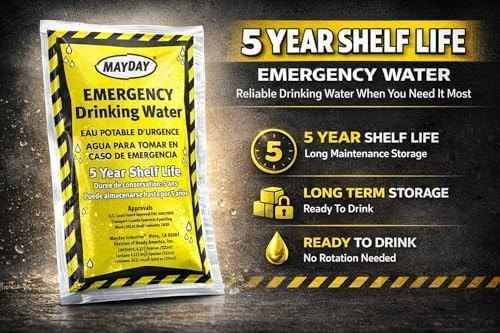 Emergency Water Pouches – 50 Pack, 5-Year Shelf Life, Leak-Proof, Disaster Prep