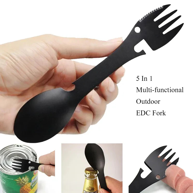 Outdoor Survival Tools 5 in 1 Camping Multi-functional Kit Practical Fork Knife