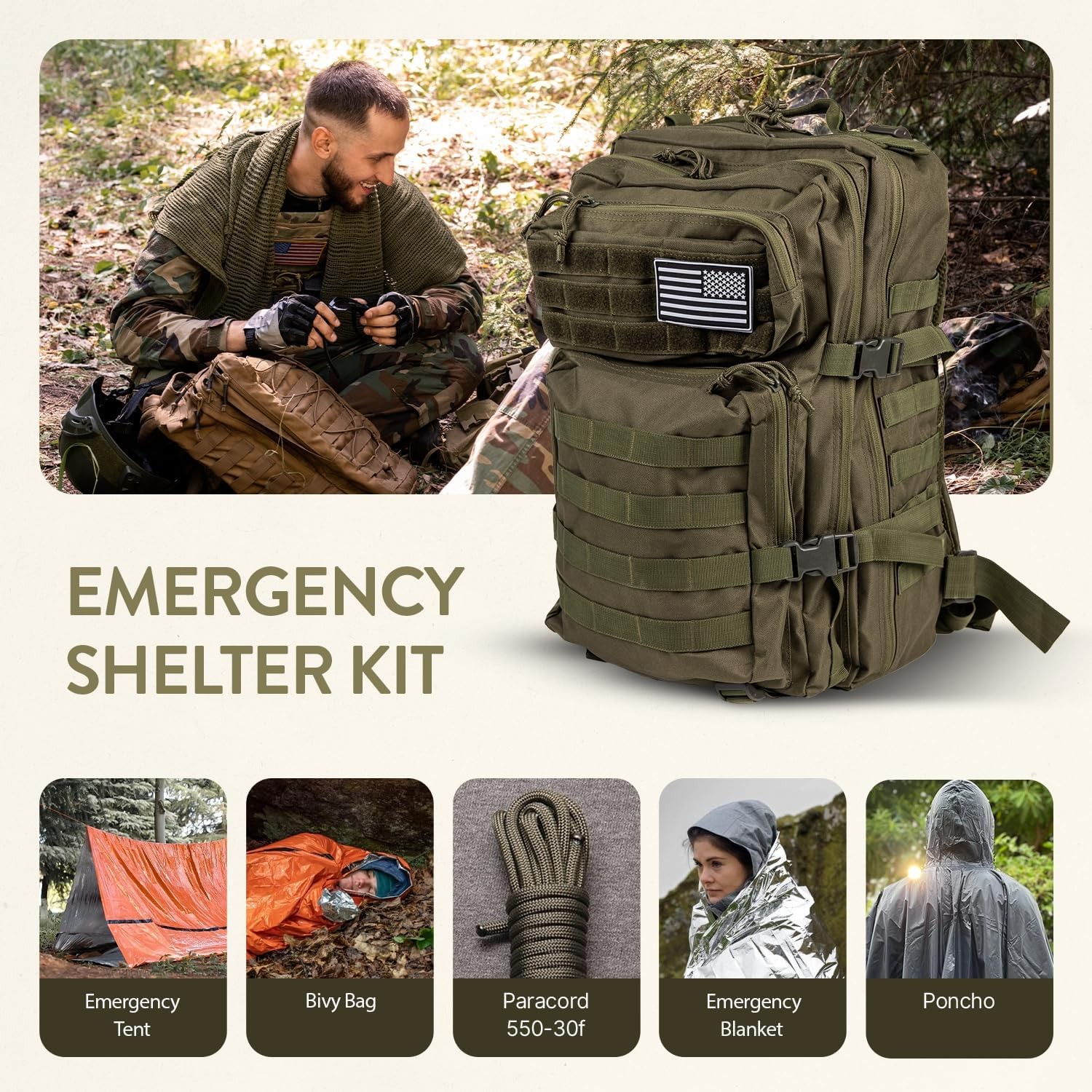 72-Hour Survival Kit | Emergency Bug Out Bag with First Aid, Water Filter, Food,