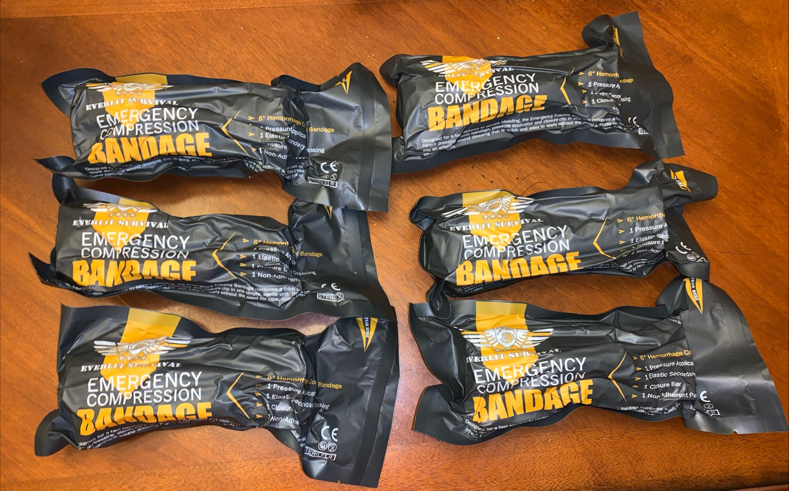 Everlit Survival Emergency Compression Bandage~Vacuum Sealed~LOT OF 6