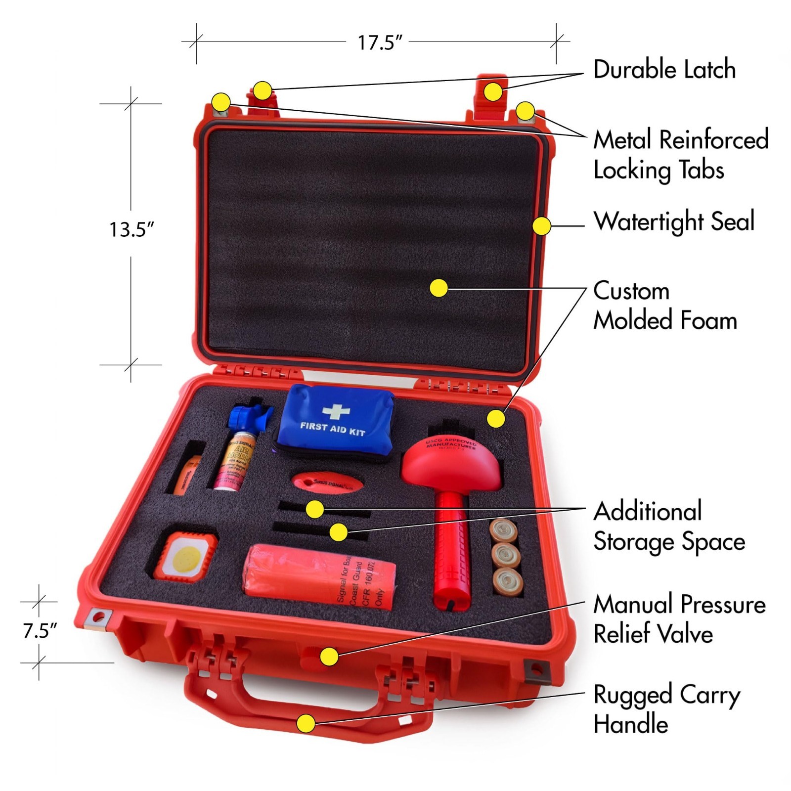 Complete Boating Safety SOS Kit – Visual, Audible, First Aid System – USCG Appro