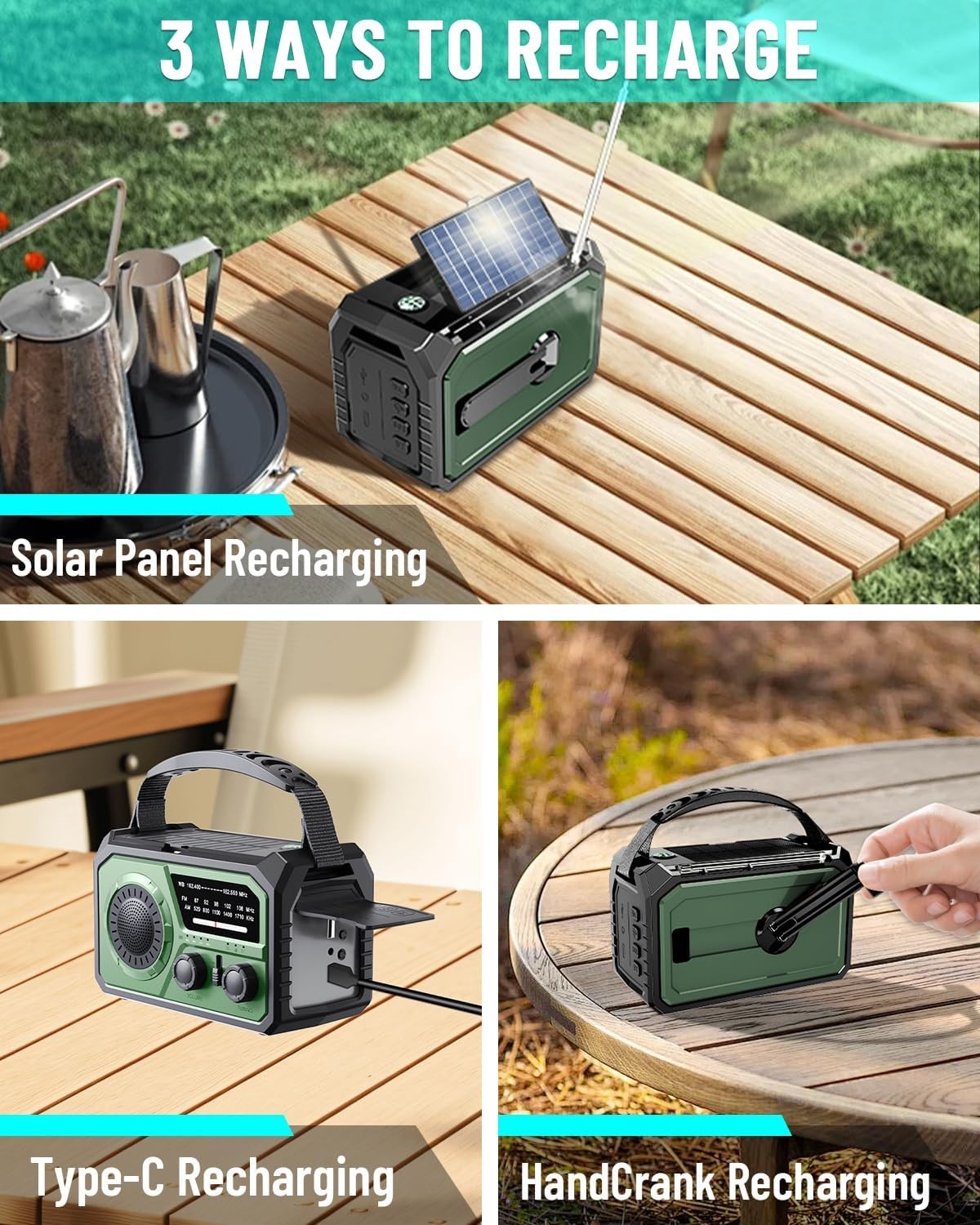 16000mAh Emergency Weather Radio, AM/FM/NOAA Weather Alert Radio Hand Crank/Sola