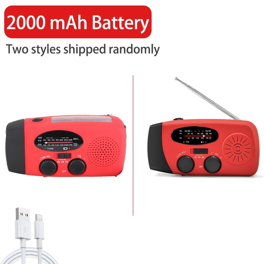 2000mAh Rechargeable Solar Radio Emergency Light Waterproof Portable Flashlight