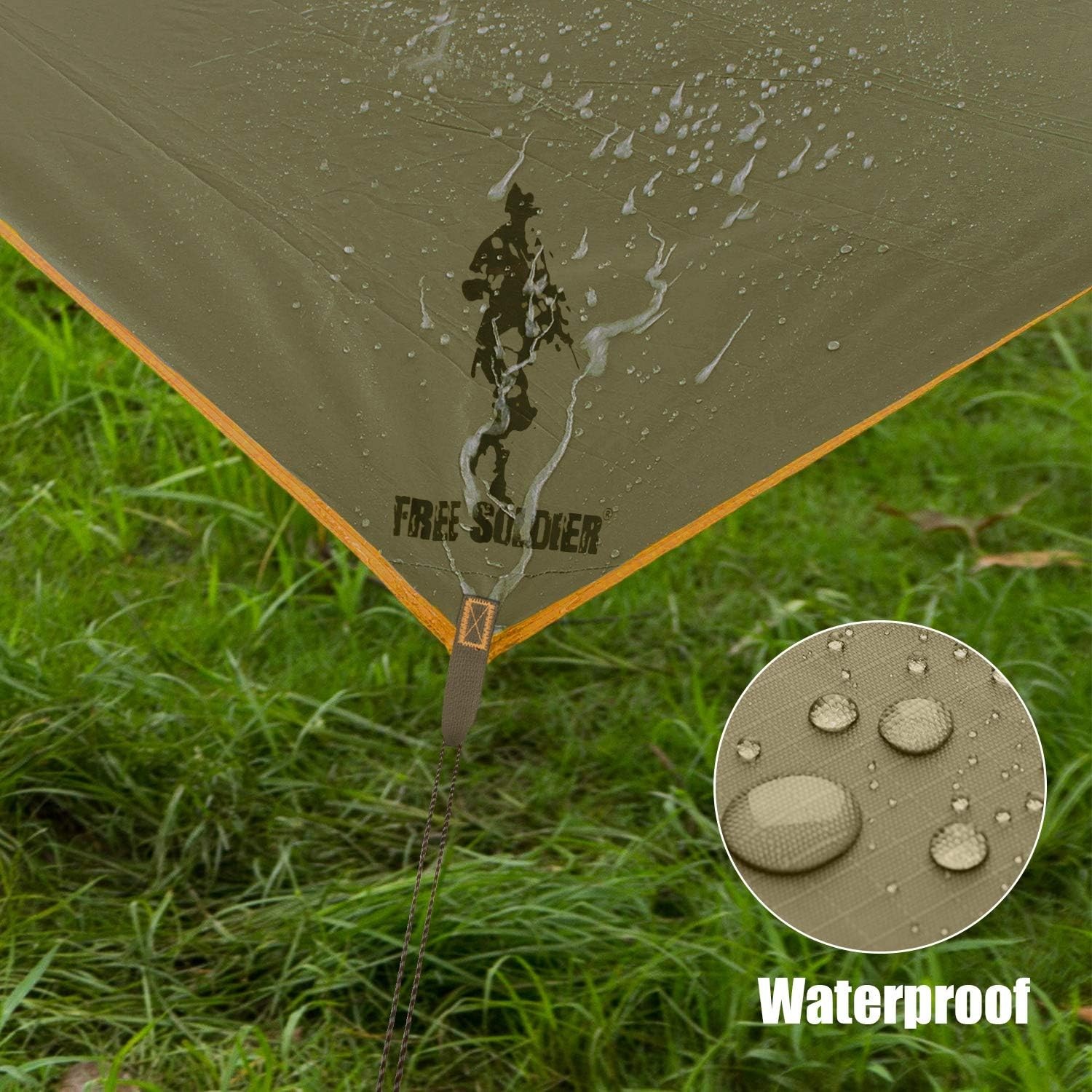 FREE SOLDIER Waterproof Portable Tarp 10×12ft, Greenish Brown 10×12ft