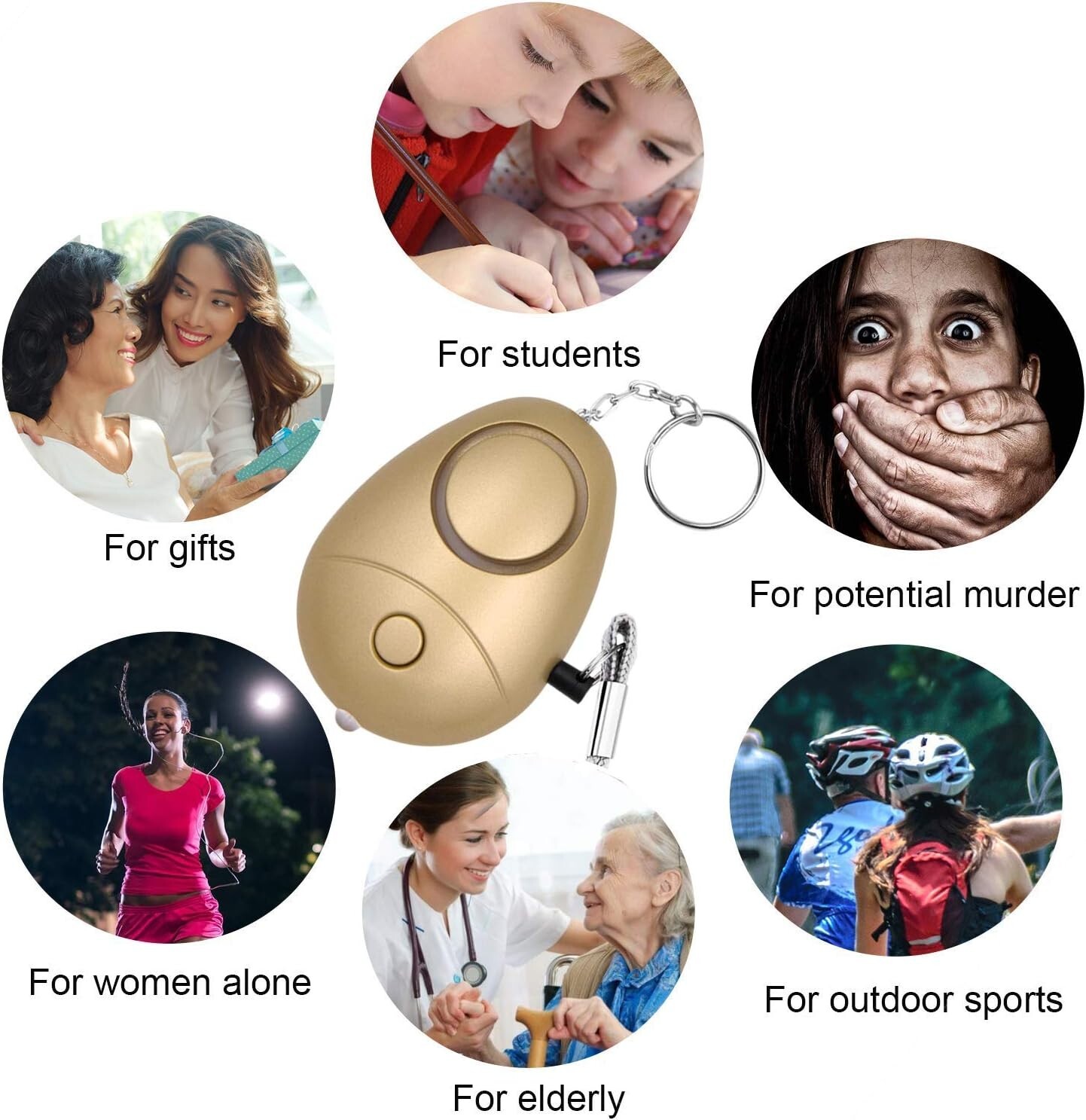 6Pack Safe Sound Personal Alarm Keychain 140DB with LED Light for Women Children