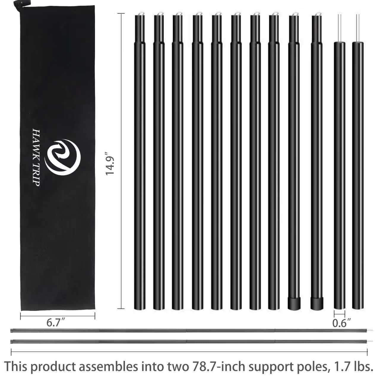 Camping Tarp Poles Tent Adjustable 80.7″ x 0.8″, Dia 0.6″/Length
