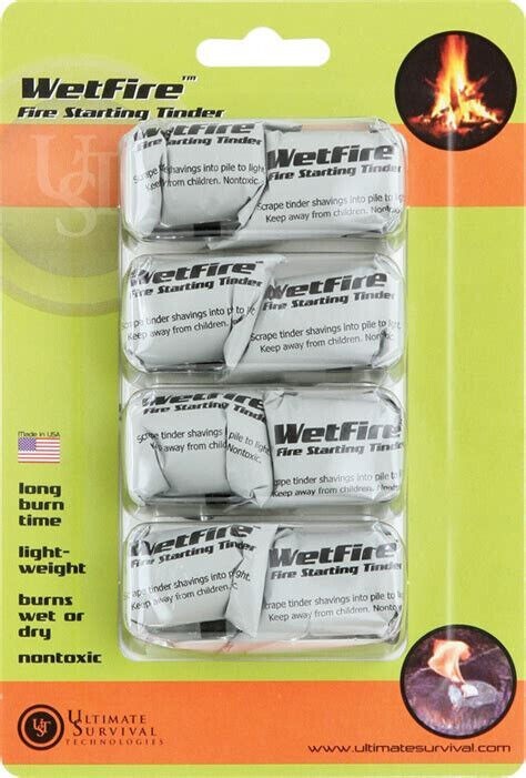 UST WetFire Tinder, Lightweight For Camping & Survival, Box 0f 8, Brand New!