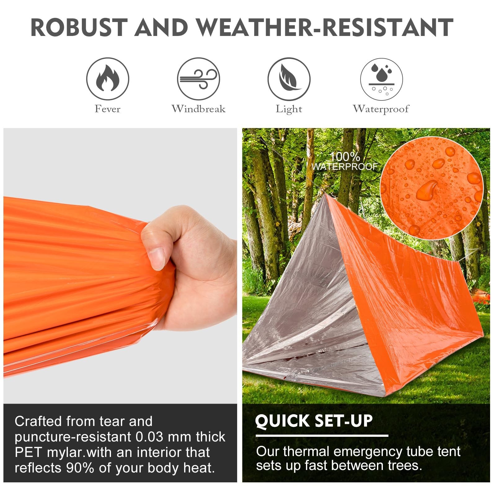 Emergency Survival Tent Shelter 2 Person Mylar Emergency Tube Tent Survival Kit