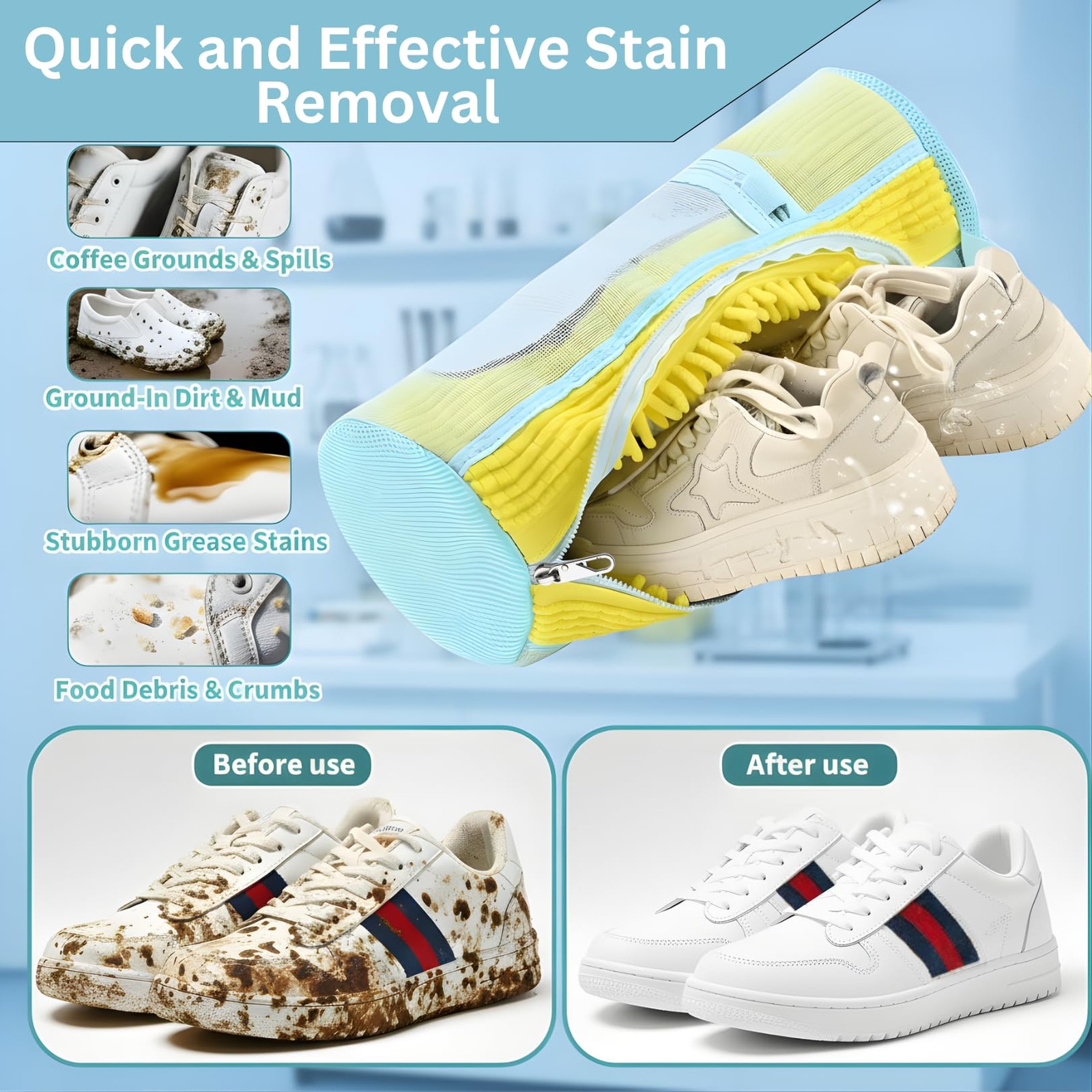 Shoe Washing Machine Bag Set (7-in-1) – Durable Mesh Sneaker Large, Yellow