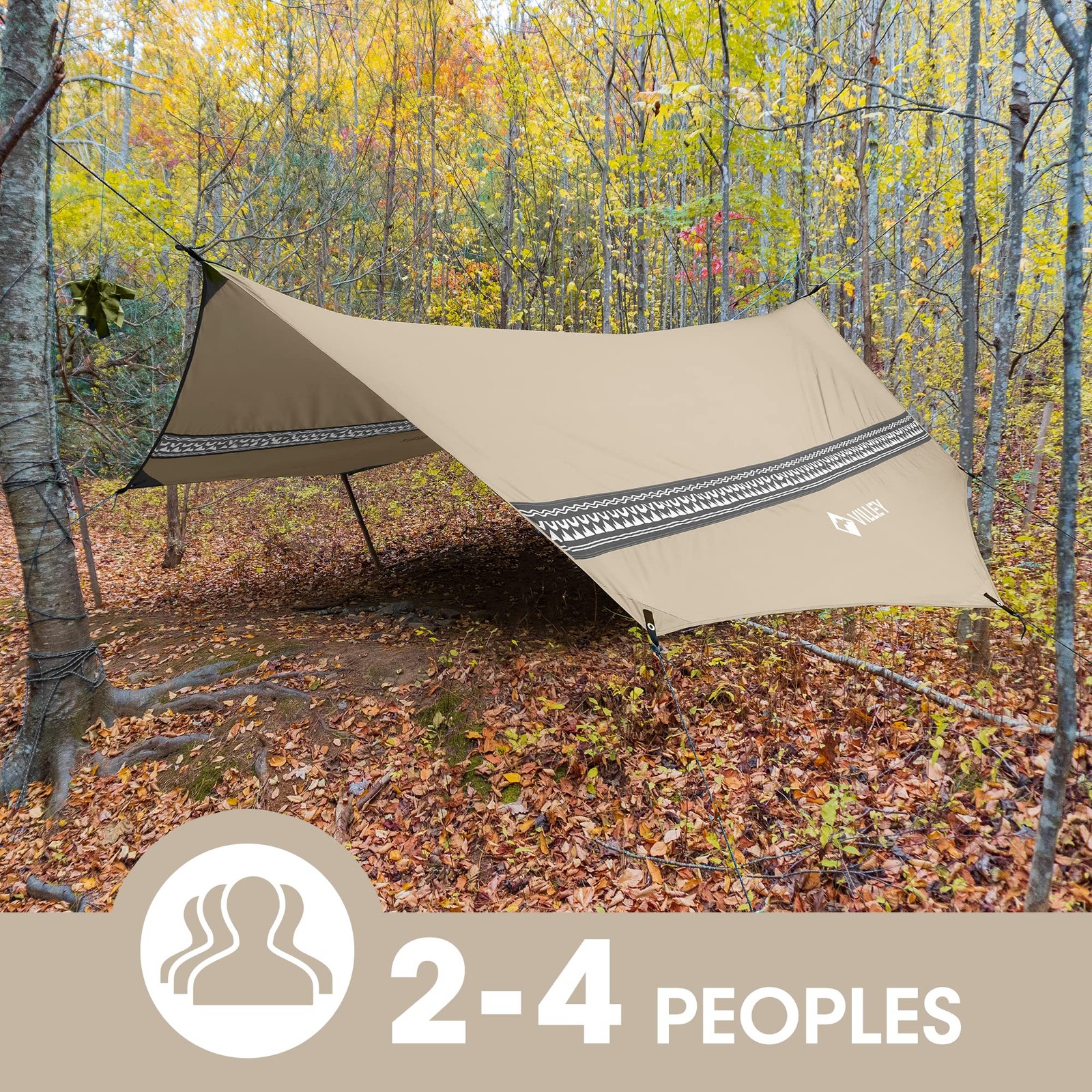 VILLEY Hammock Tent Rain Fly, Octagonal Waterproof Camping 10 x11.5FT, Khaki
