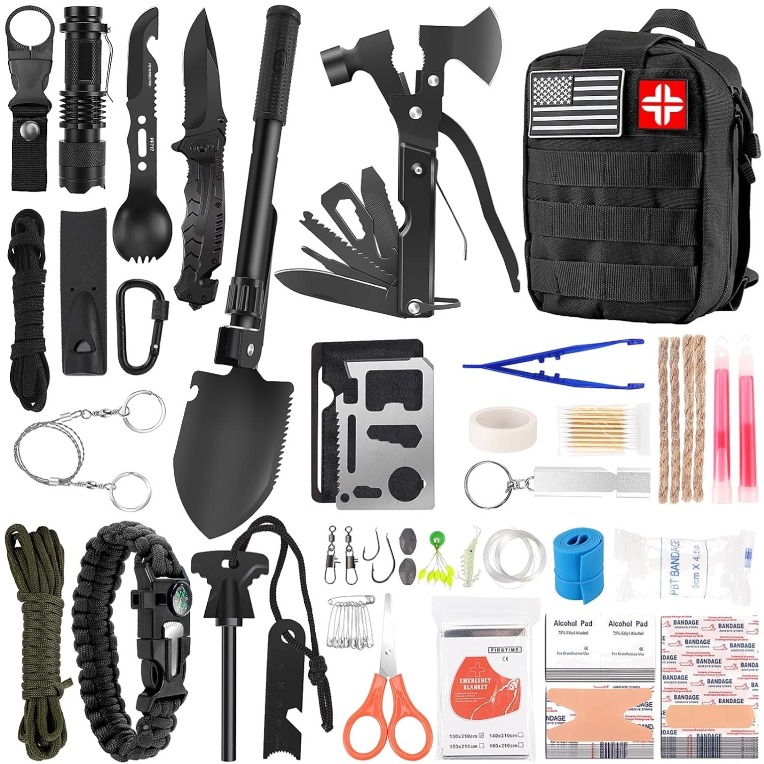 142Pcs Survival Kit and First Aid Gear, Molle Pouch