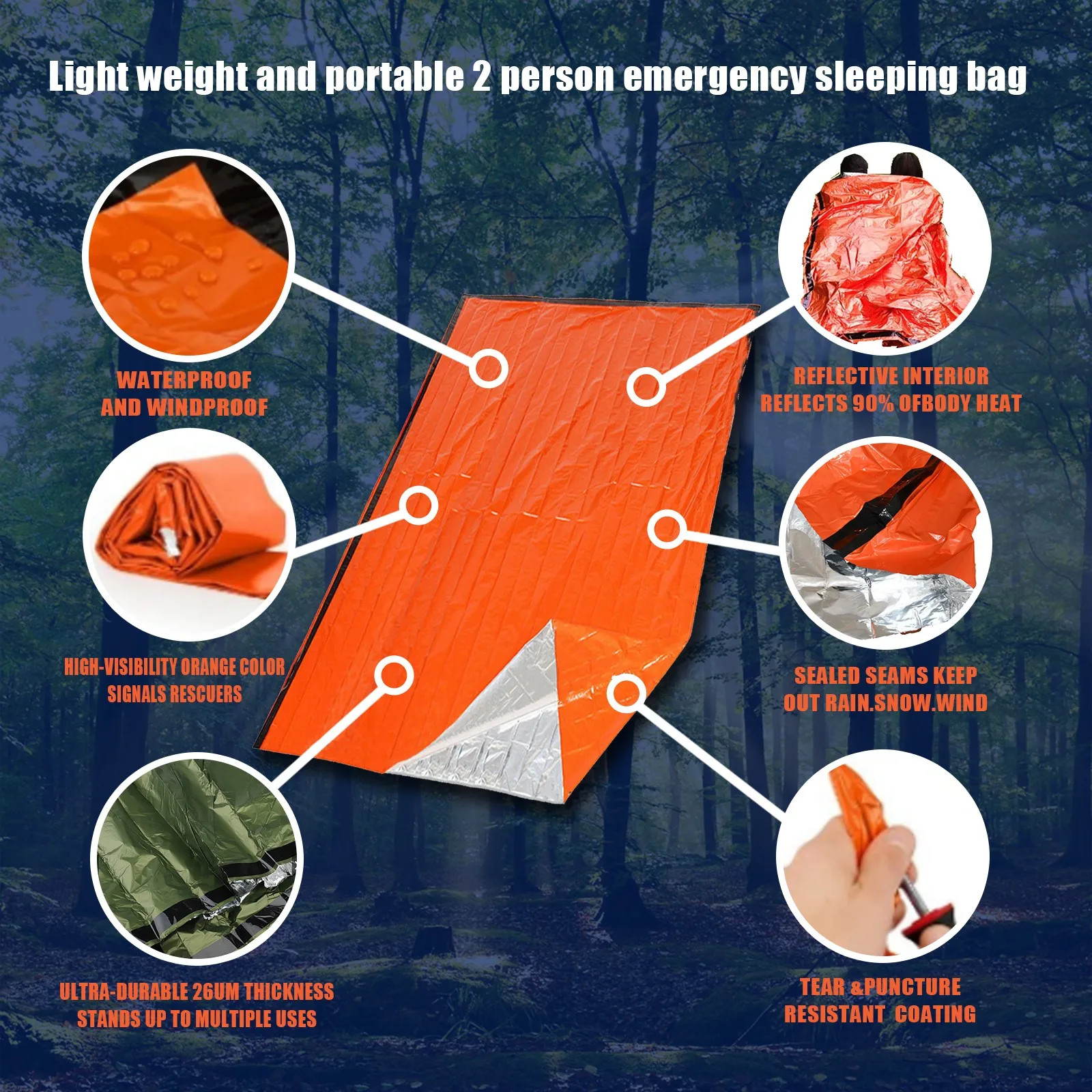 Portable Waterproof Emergency Survival Sleeping Bag Outdoor Edc Camping Gear