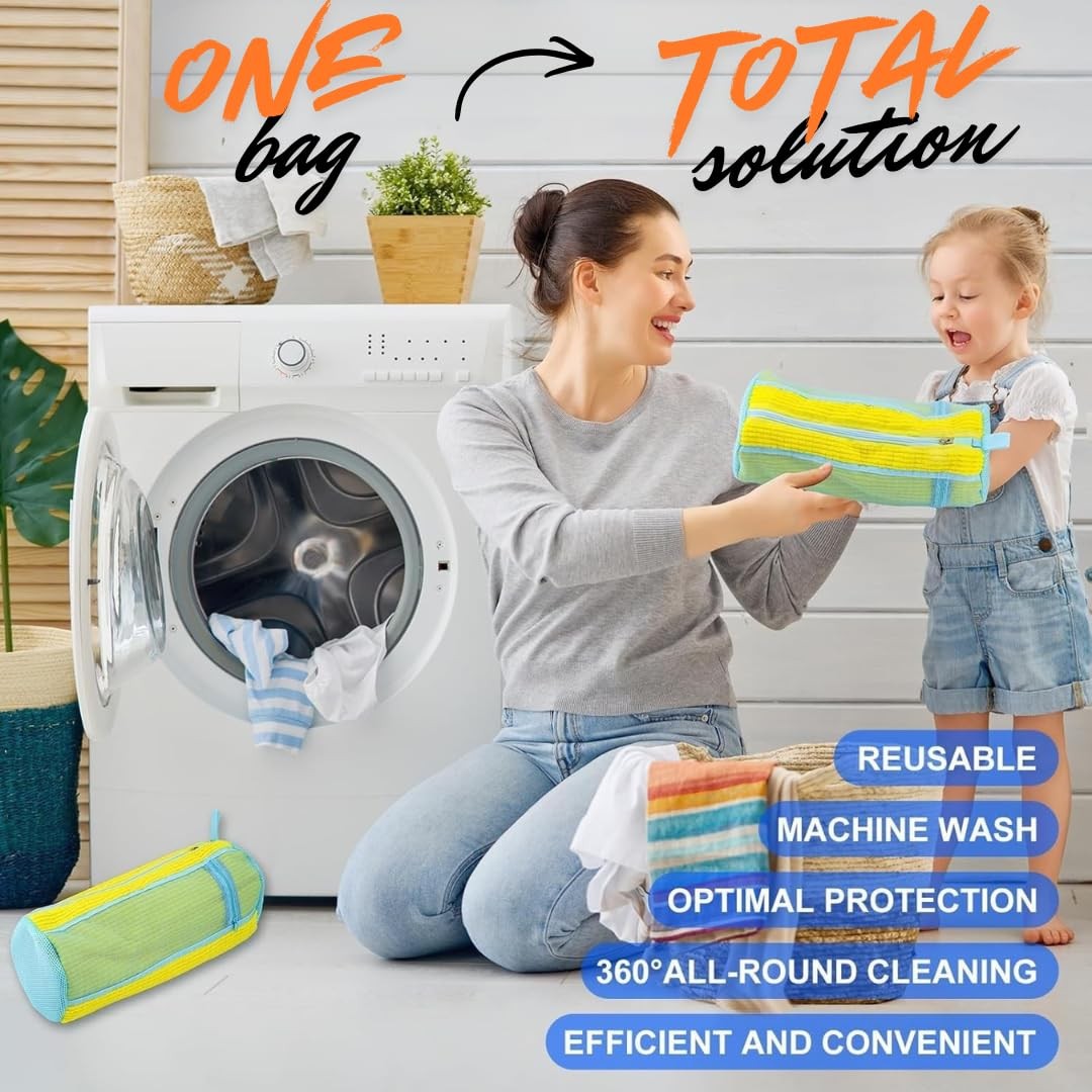 Shoe Washing Machine Bag Set (7-in-1) – Durable Mesh Sneaker Large, Yellow