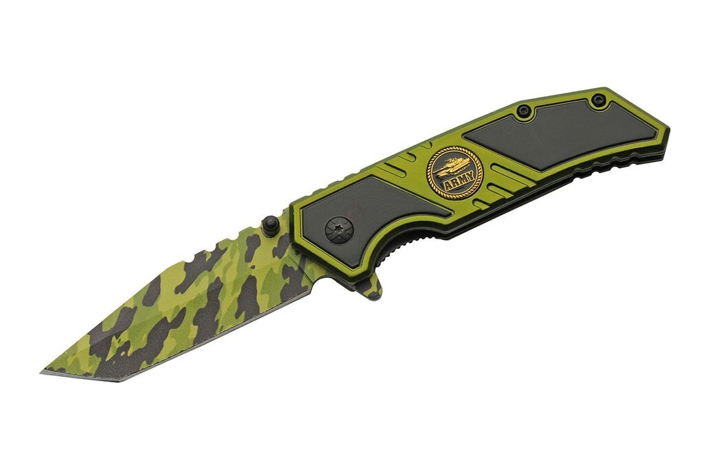 ARMY Assisted Opening Camo Tanto Blade Knife – Black & Green – NEW